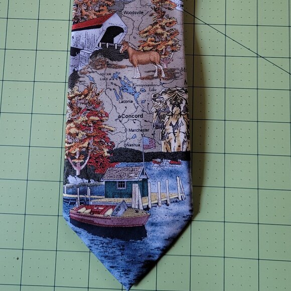 Rivitz of Boston New England Scenery Map Silk Tie - Picture 1 of 9